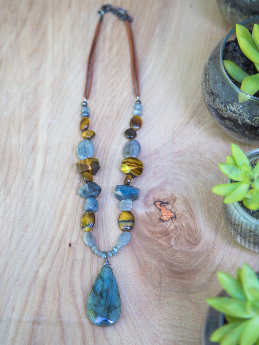 Labradorite Tiger's Eye Boho Festival Necklace