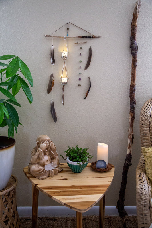Wall Hanging/ Plant Hanger/ Hanging Plant Art/ Wall Decor/ Earth Elements Art/ Plant Art/ Boho Wall Decor/ Gemstone Wall Decor/ Earth Art