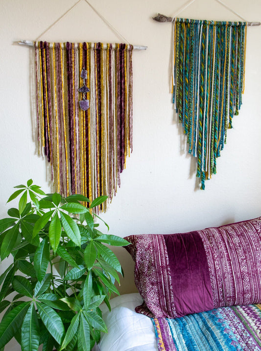 Wall Hanging / Fiber Wall Decor / Amethyst Wall Decor / Multi Color Wall Hanging / Fiber Dreamcatcher / Wall Decor / Amethyst Cluster