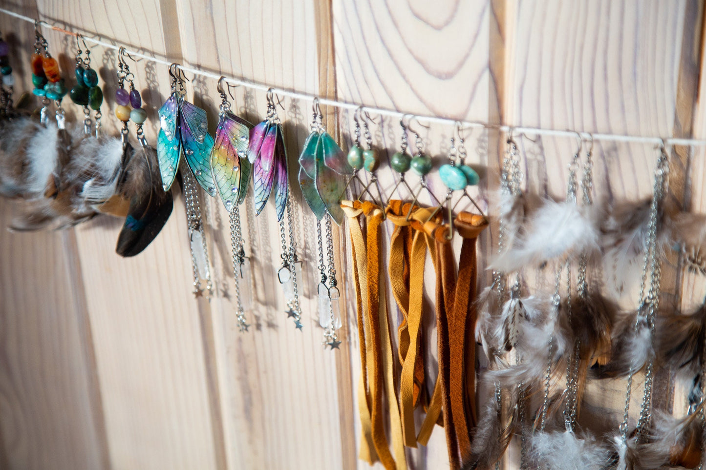 Leather Gemstone Triangle Long Drop Down Earrings