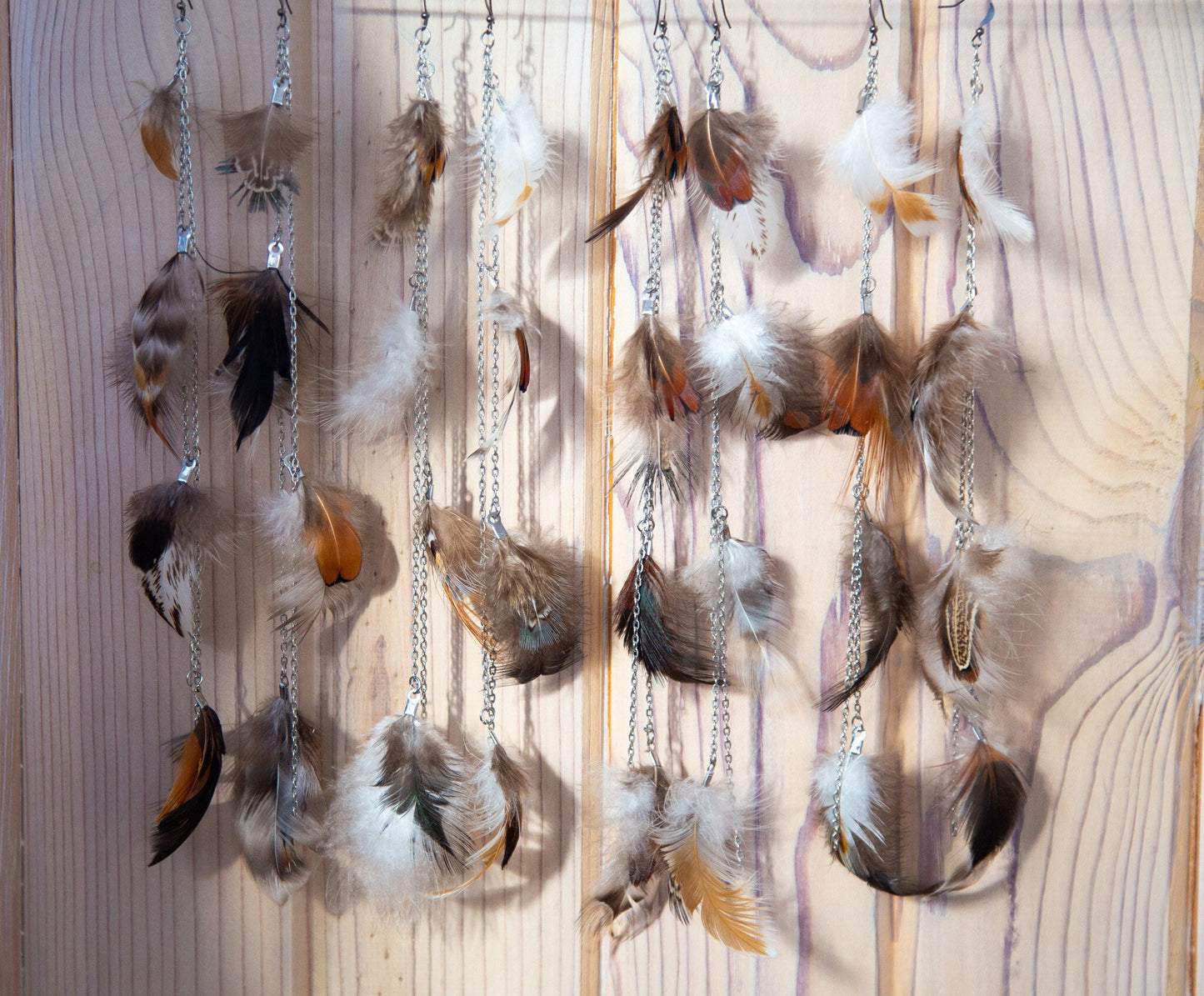 Long Dangling Feather Chain Earrings