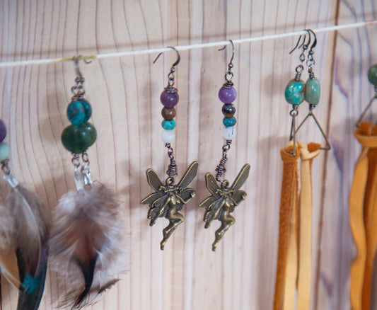 Bronze Gemstone Fairy Earrings