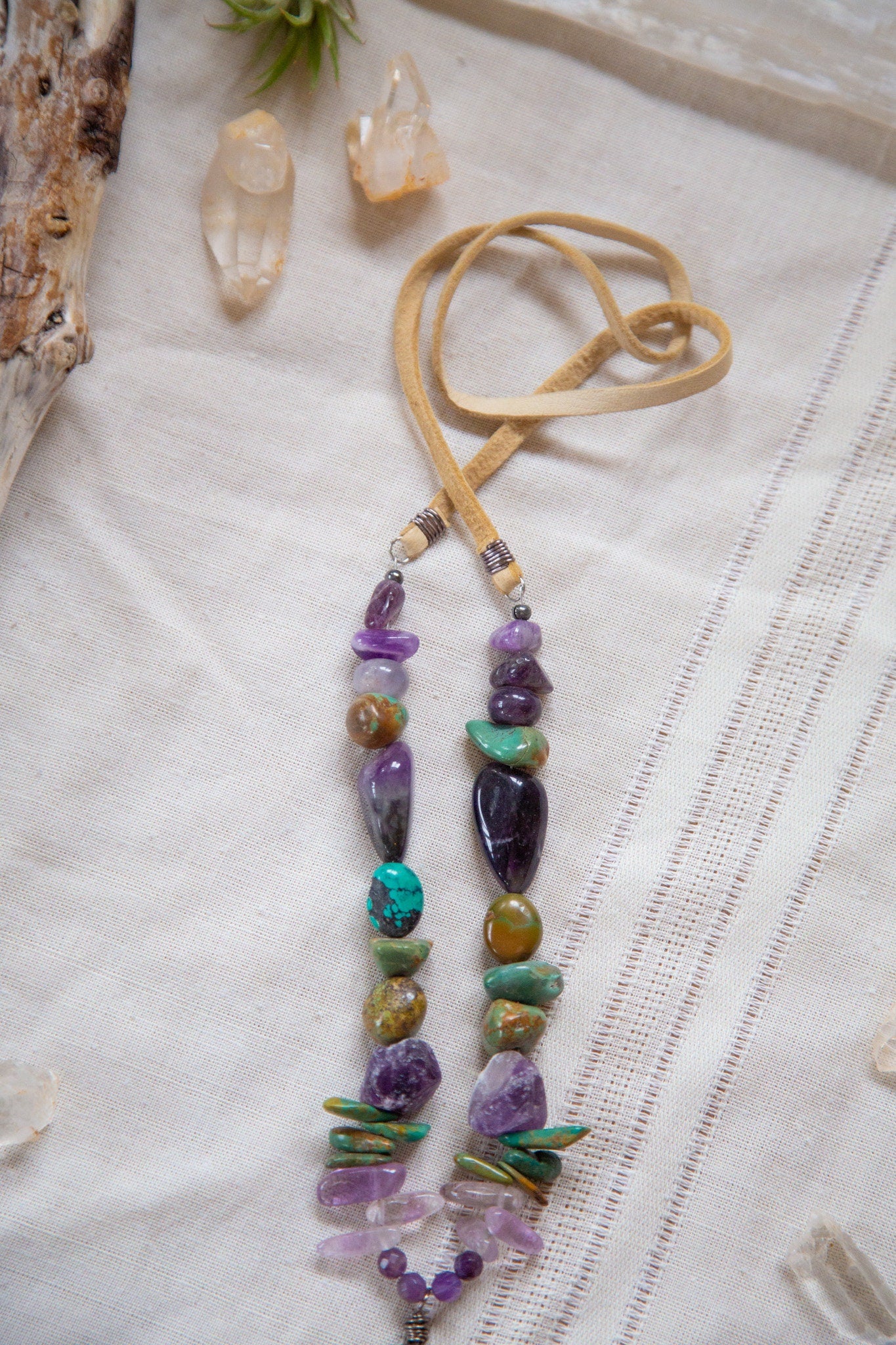 Starwood Wood Slice Necklace with Gemstone Beads
