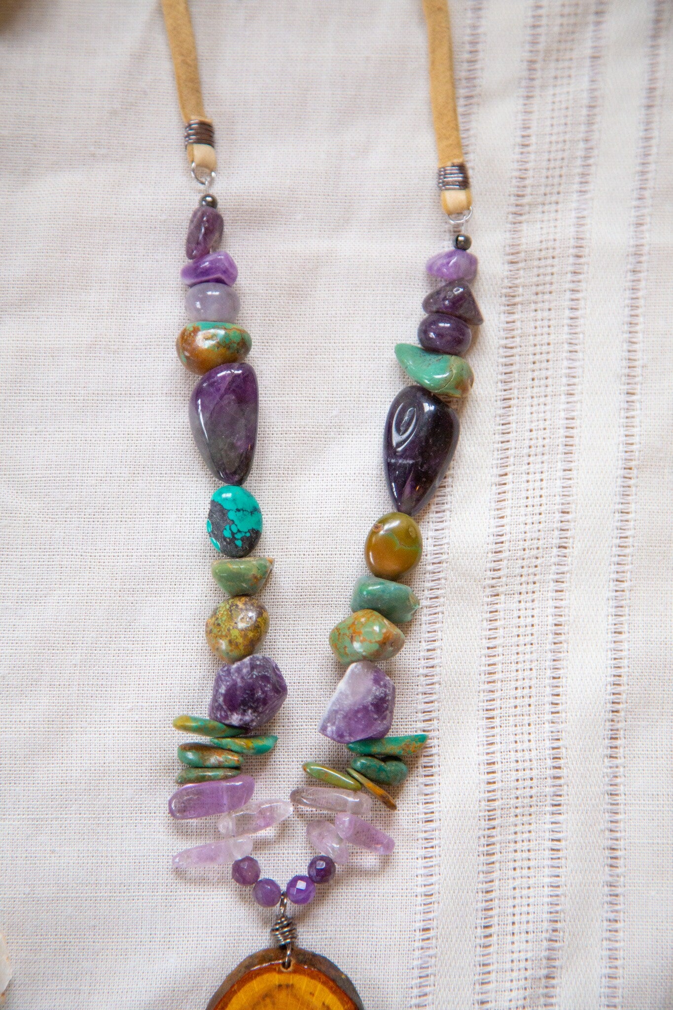 Starwood Wood Slice Necklace with Gemstone Beads