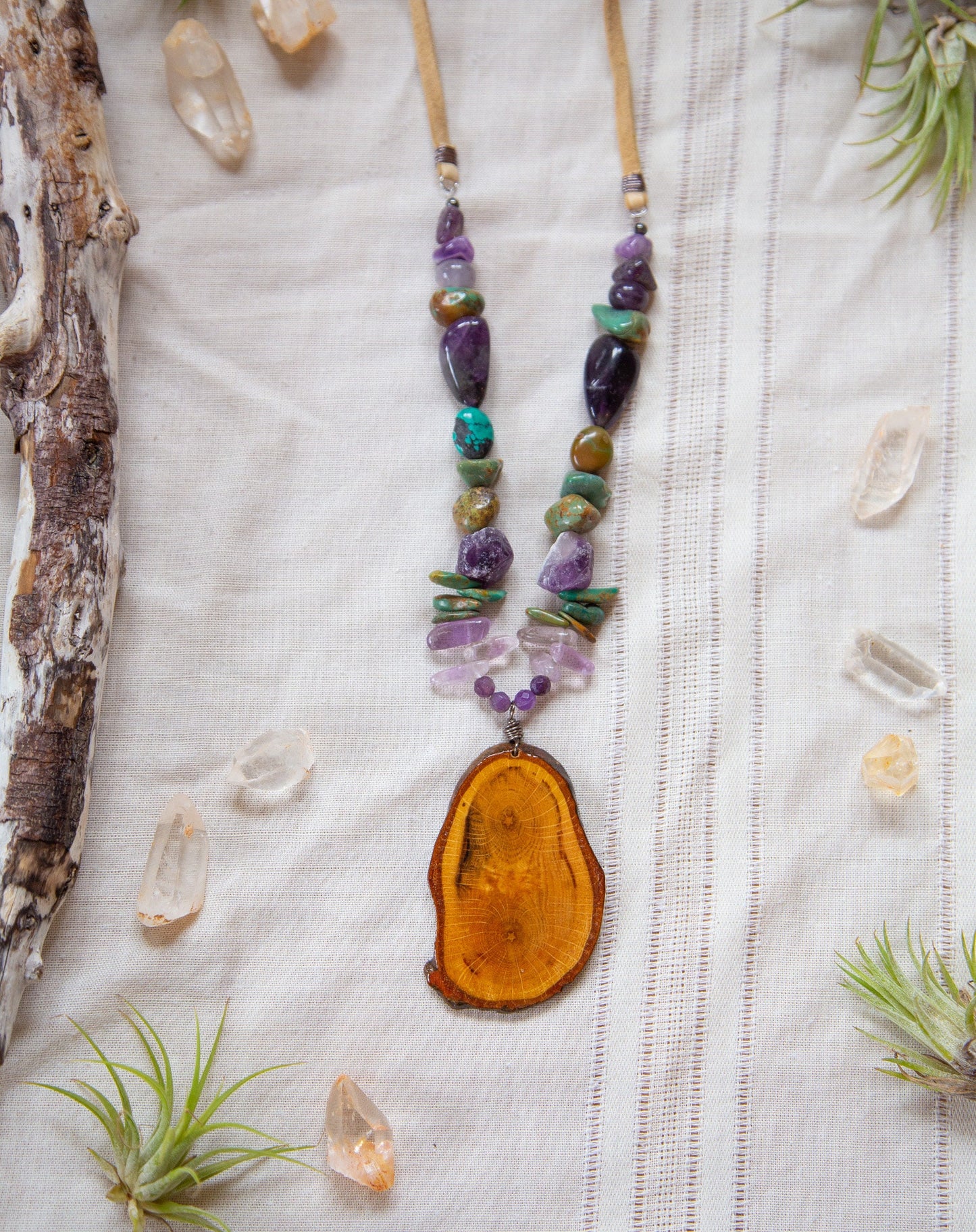 Starwood Wood Slice Necklace with Gemstone Beads