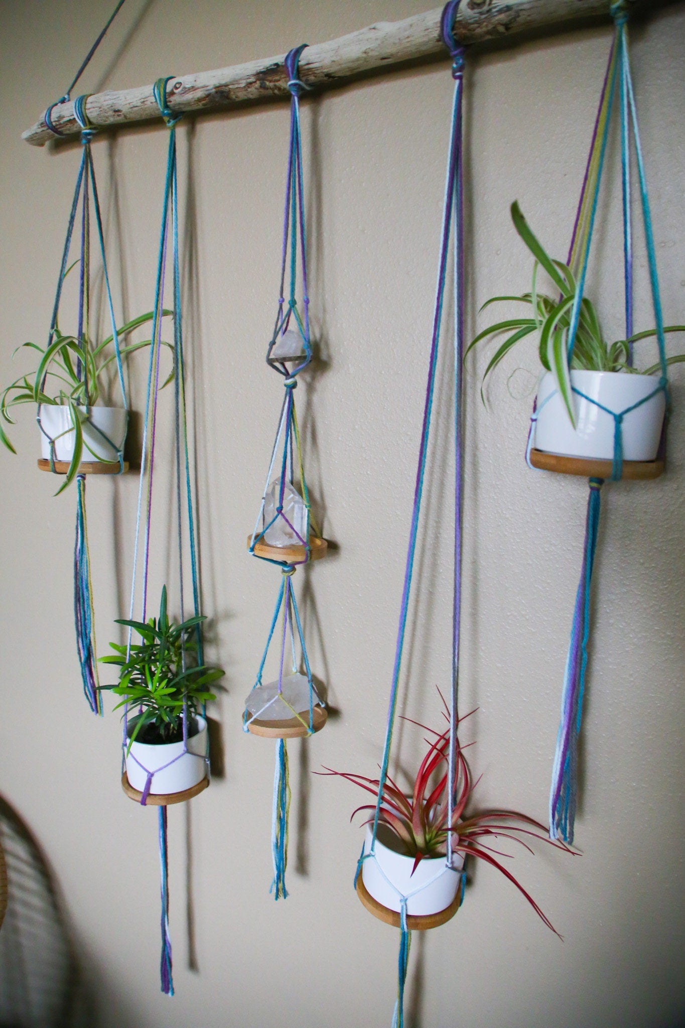 Large Driftwood Quartz Crystal 4 pot hanging planter