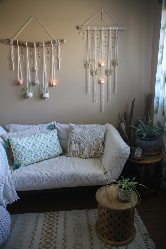 6 piece hanging planter candle holder gemstone driftwood wall hanging