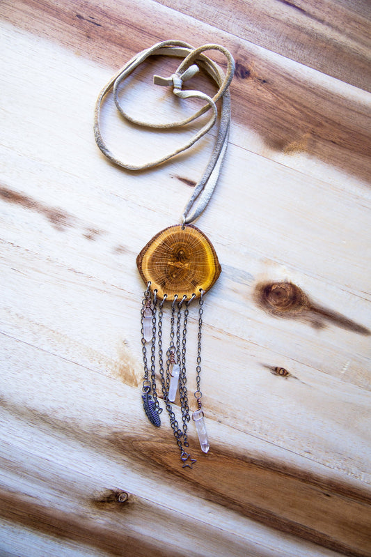 Dreamcatcher Necklace / Dreamcatcher / Wood Necklace / Quartz Necklace / Earth Core Jewelry / Starwood / Boho Necklace / Handcrafted