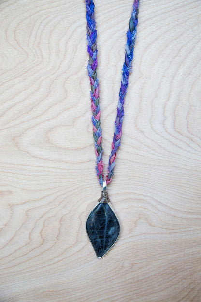 Labradorite Necklace / X Large Gemstone Necklace / Sari Silk / Bohemian Handcrafted Necklace / Earthy Jewelry / Gift / Festival Jewelry
