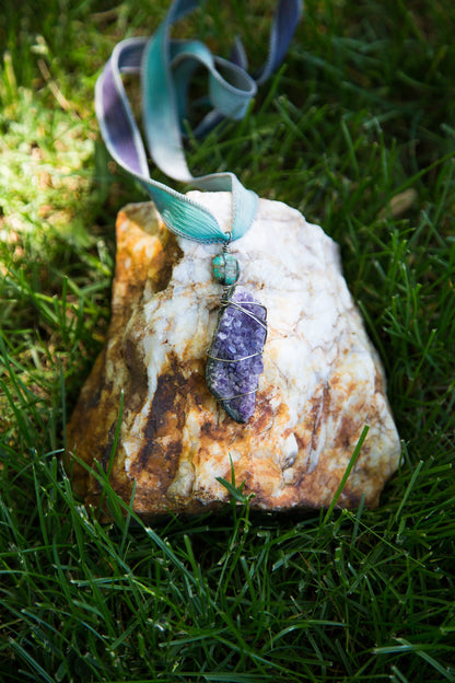 Amethyst Geode Necklace / Amethyst Necklace / Amethyst Cluster Necklace / Long Amethyst Necklace / Boho Amethyst Necklace / Amethyst Geode