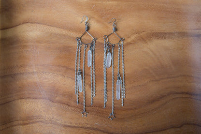 Quartz Point Earrings/ Chain Earrings/ Drop Down Earrings/ Handcrafted Earrings/ Dangling Earrings/ Boho Festival Earrings / Star Earrings