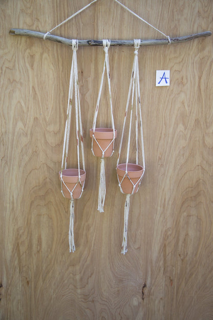 Small Plant Hanger with Terra Cotta Pots