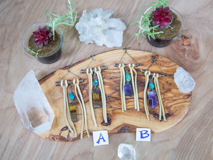 Gemstone Leather Earrings