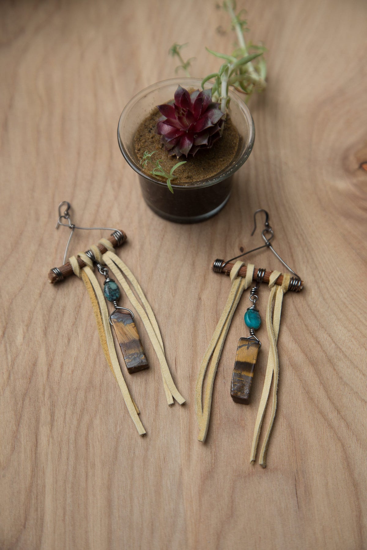Gemstone Leather Earrings
