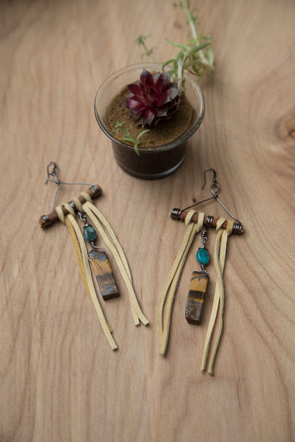 Gemstone Leather Earrings
