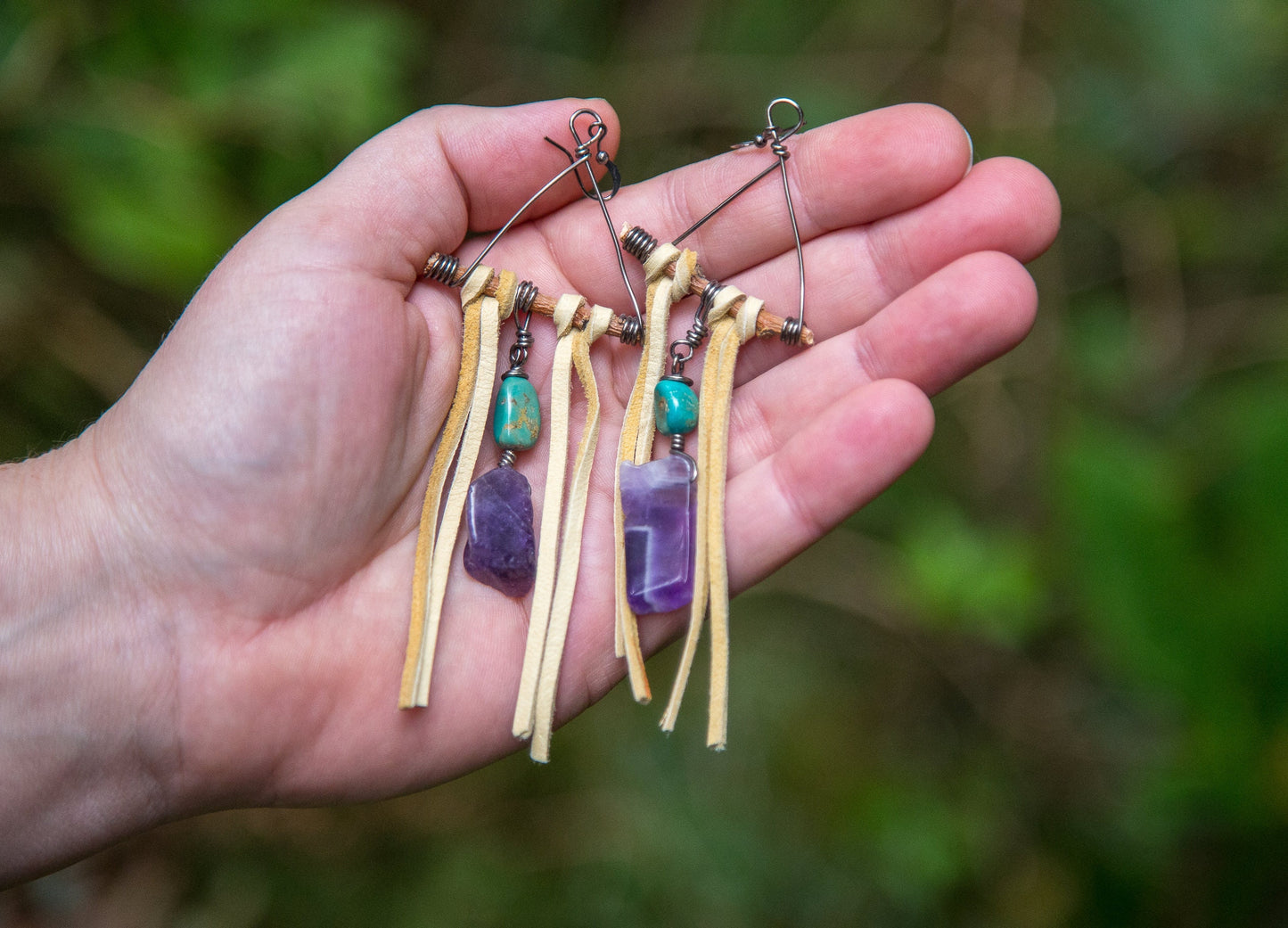 Gemstone Leather Earrings