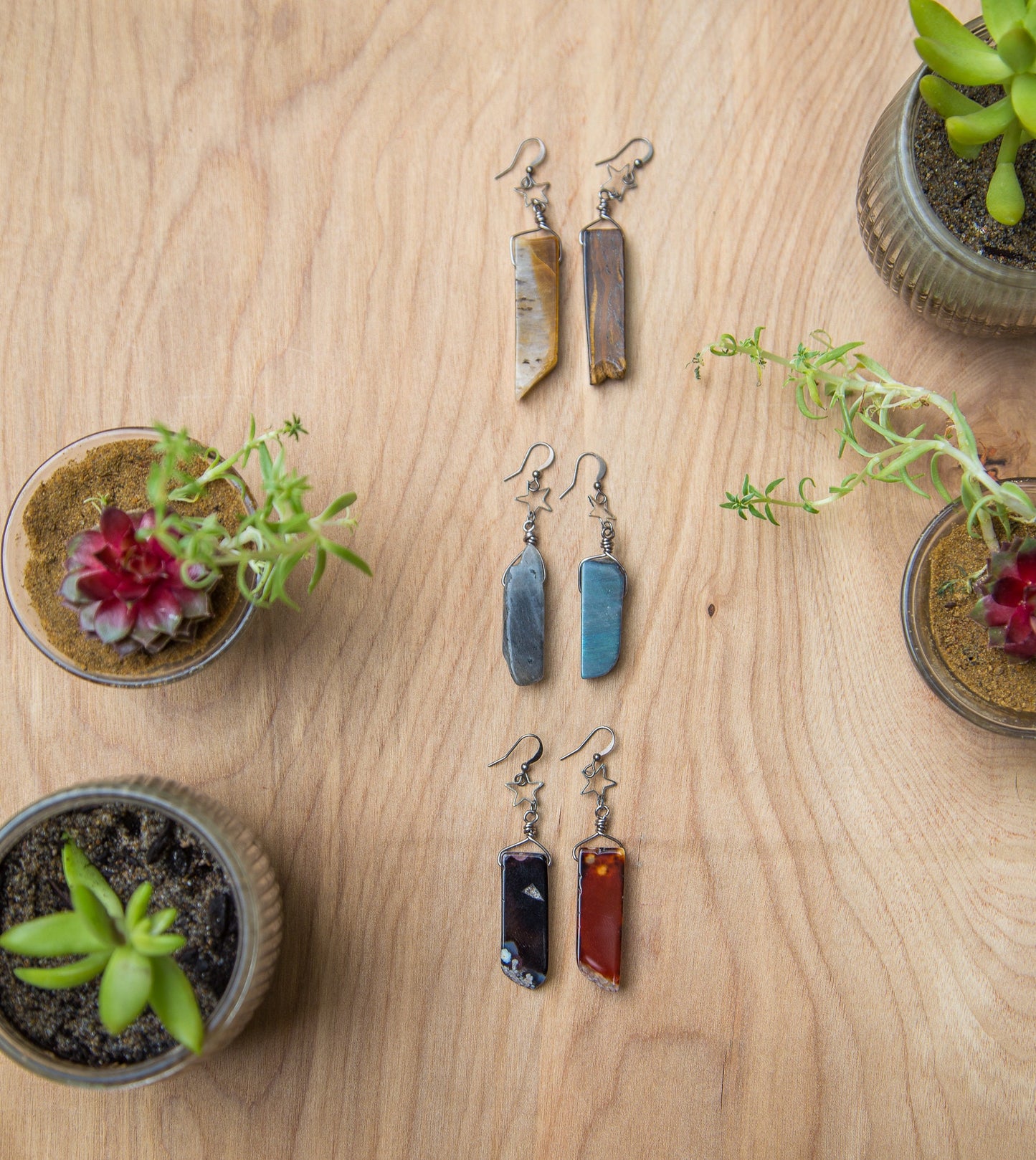 Simple Piano Key Gemstone Earrings