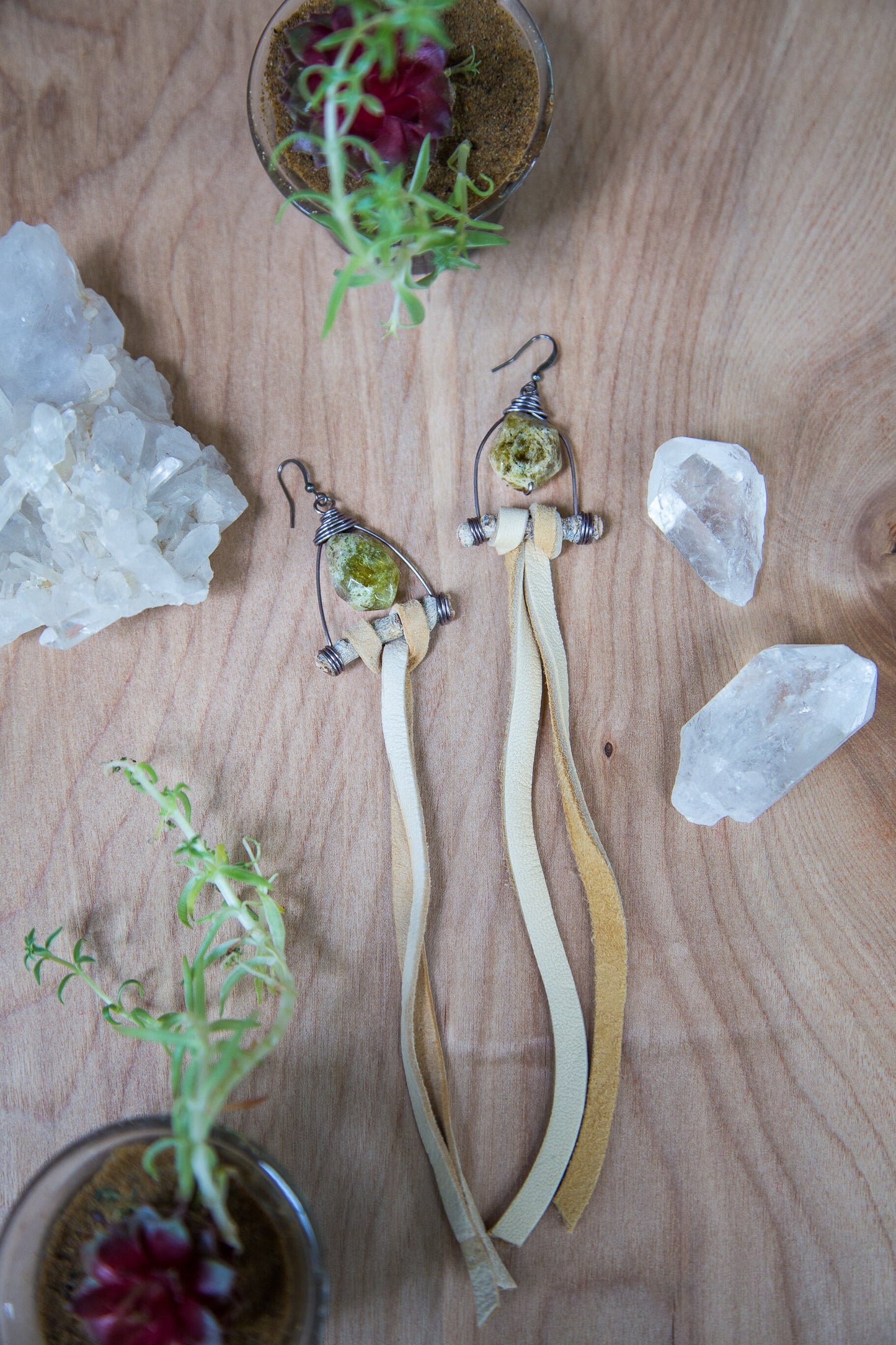 Leather Gemstone Earrings | Tassel Earrings | Drop Down Earrings | Festival Earrings | Long Dangle Earrings | Boho Earrings | Tribal Jewelry