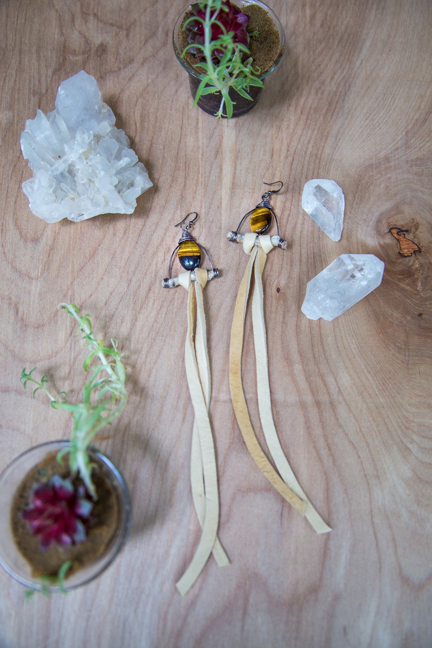 Leather Gemstone Earrings