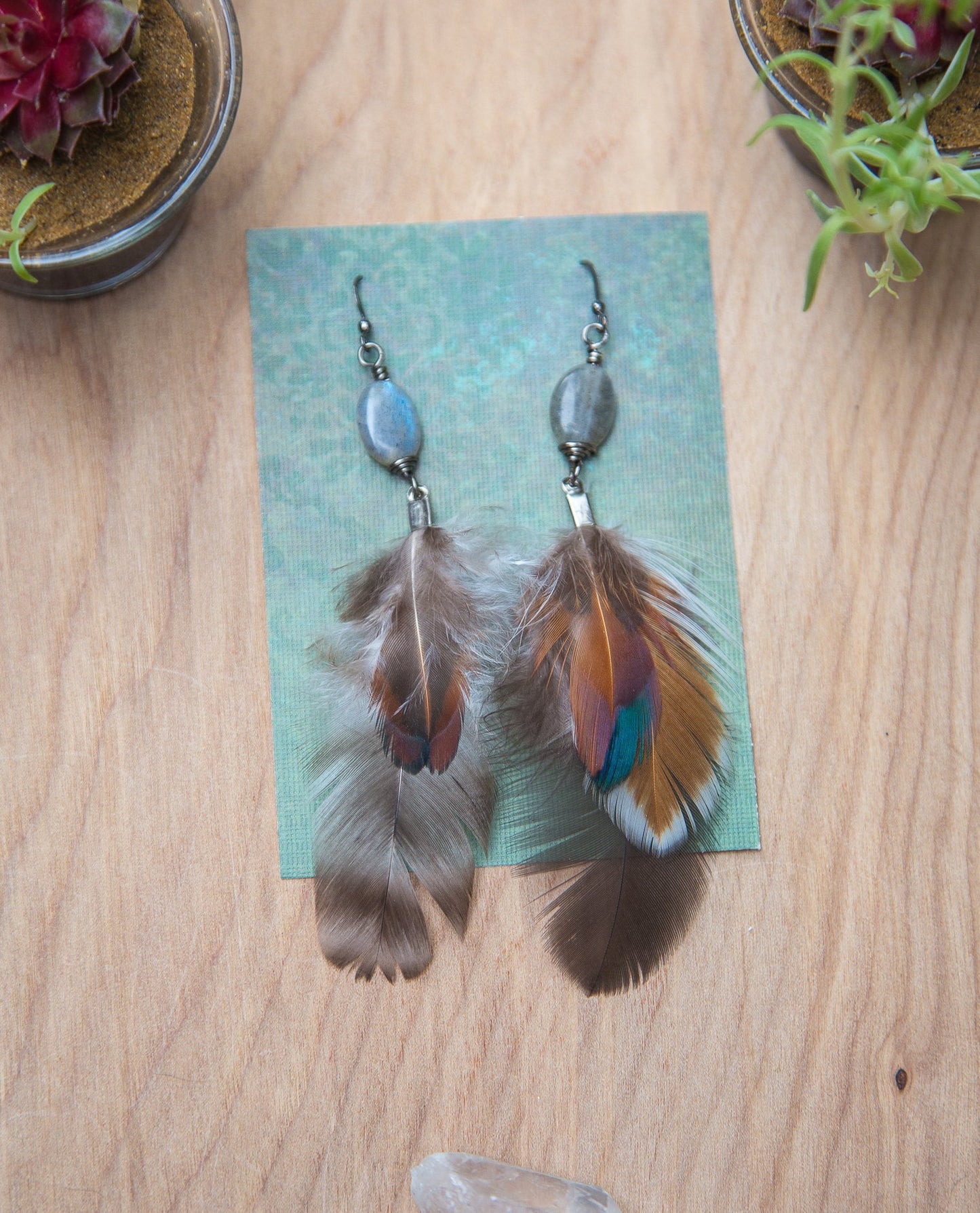 Feather Gemstone Earrings