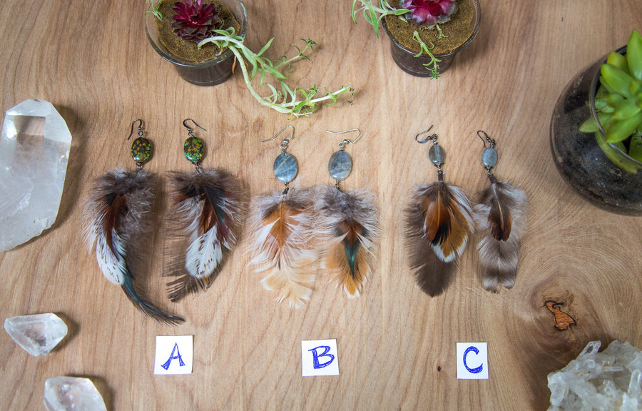 Gemstone Feather Earrings