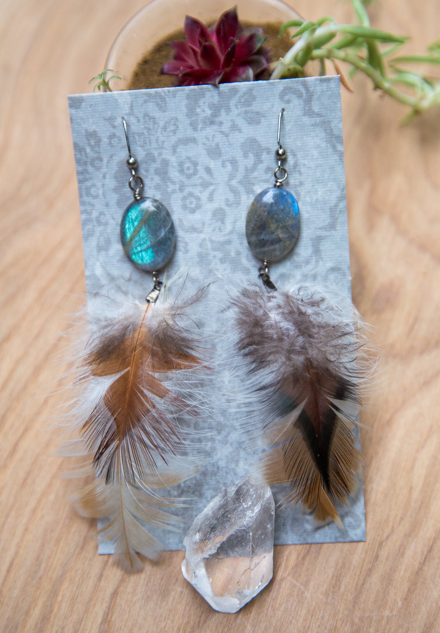 Feather Gemstone Earrings