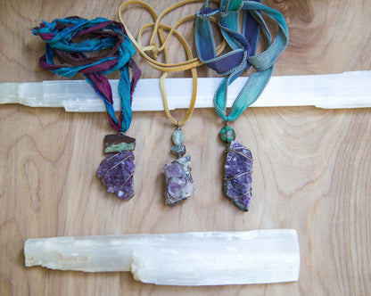 Amethyst Geode Necklace / Amethyst Necklace / Amethyst Cluster Necklace / Long Amethyst Necklace / Boho Amethyst Necklace / Amethyst Geode