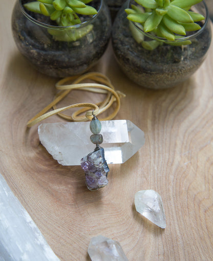 Amethyst Geode Necklace / Amethyst Necklace / Amethyst Cluster Necklace / Long Amethyst Necklace / Boho Amethyst Necklace / Amethyst Geode