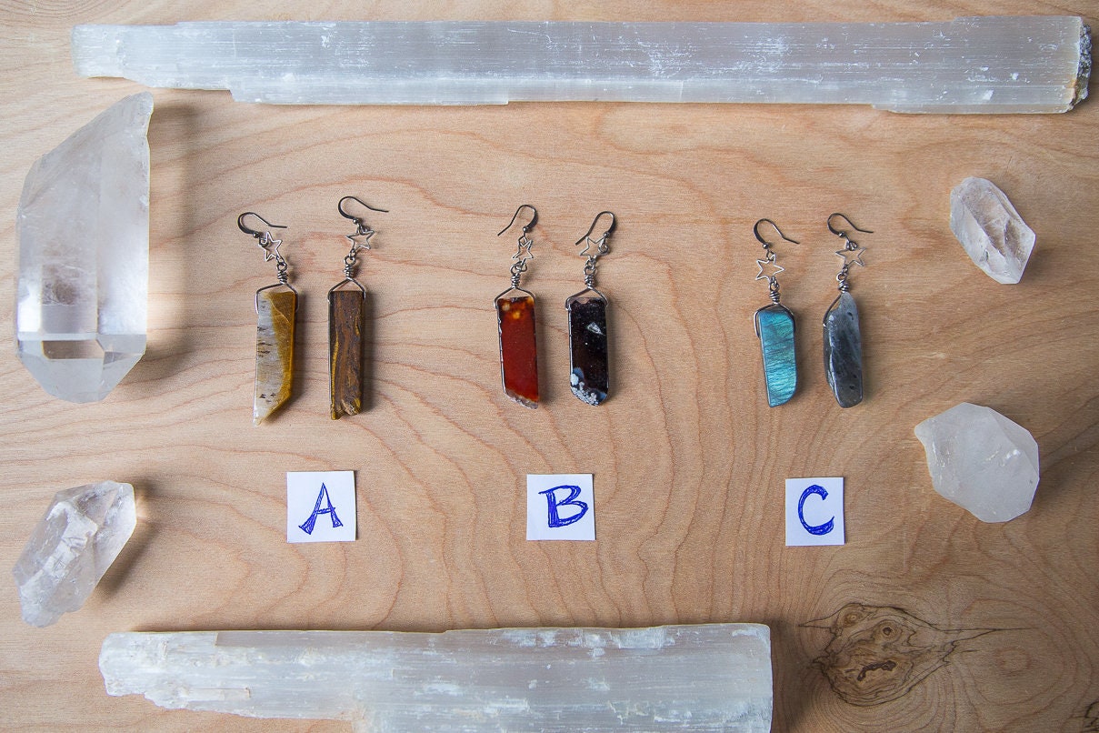 Simple Gemstone Earrings / Piano Key / Minimalist Earrings / Raw Stone Earrings / Festival Fashion / Coachella Fashion / Earthy Jewelry