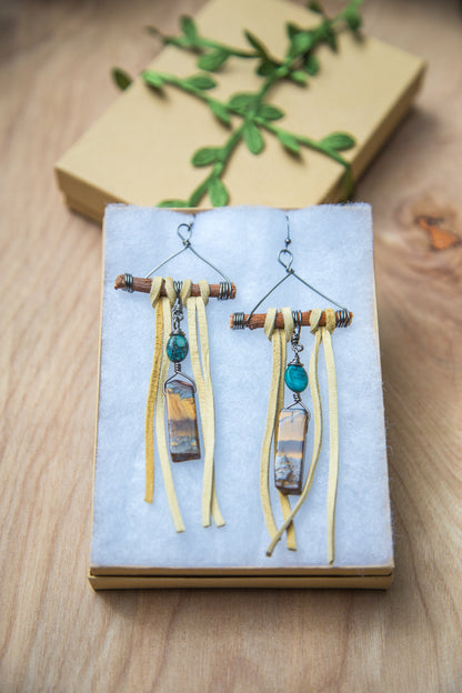 Gemstone Leather Earrings