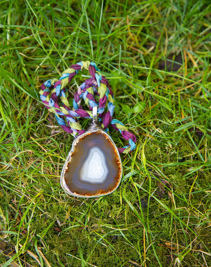 Agate Slice Necklace with Sari Silk