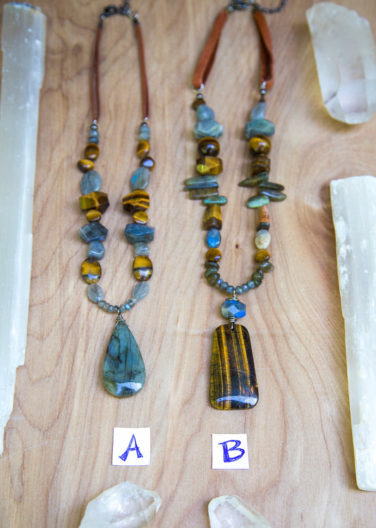 Labradorite Tiger's Eye Boho Festival Necklace