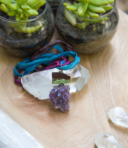 Amethyst Geode Necklace / Amethyst Necklace / Amethyst Cluster Necklace / Long Amethyst Necklace / Boho Amethyst Necklace / Amethyst Geode