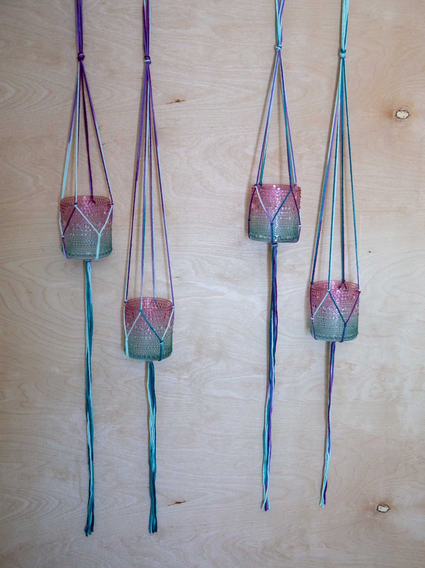 2 Piece Plant Hanger With Colorful Glass Jars