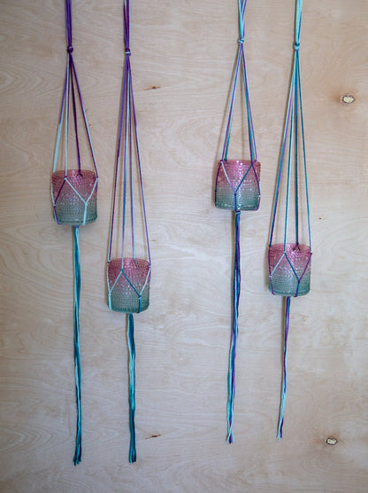 2 Piece Plant Hanger With Colorful Glass Jars