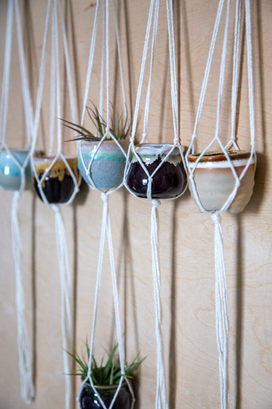 2 Piece Plant Hanger with Pots / Ceramic Pots / Plant Hanger/ Tiny Planter/ Airplant Hanger / Succulent Holder / Airplant Holder / Tiny Pots