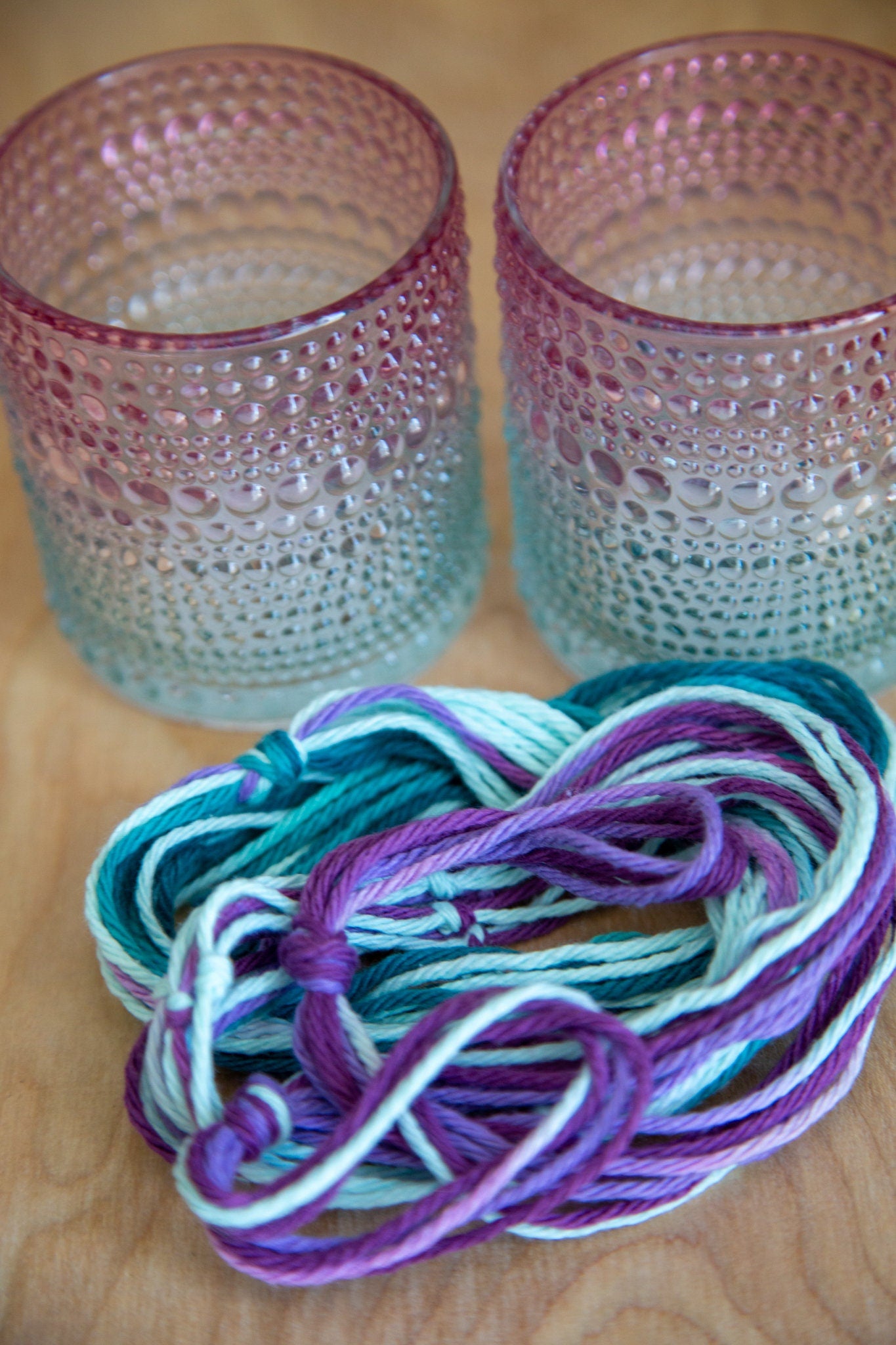 2 Piece Plant Hanger With Colorful Glass Jars