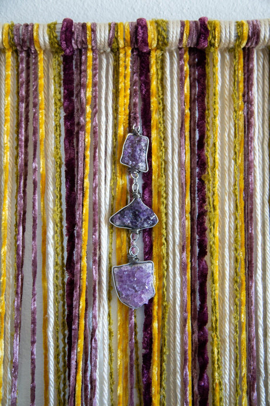 Wall Hanging / Fiber Wall Decor / Amethyst Wall Decor /  Multi Color Wall Hanging / Fiber Dreamcatcher / Wall Decor / Amethyst Cluster