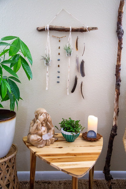 Double plant gemstone feather wall hanging