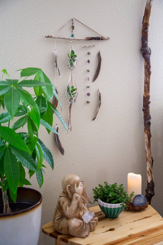 Wall Hanging/ Plant Hanger/ Hanging Plant Art/ Wall Decor/ Earth Elements Art/ Plant Art/ Boho Wall Decor/ Gemstone Wall Decor/ Earth Art