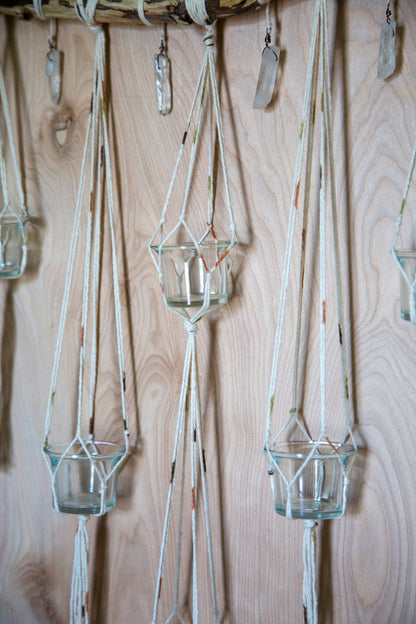 Quartz crystal candle holder driftwood wall hanging