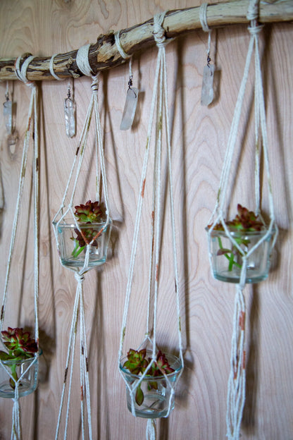 Quartz crystal candle holder driftwood wall hanging