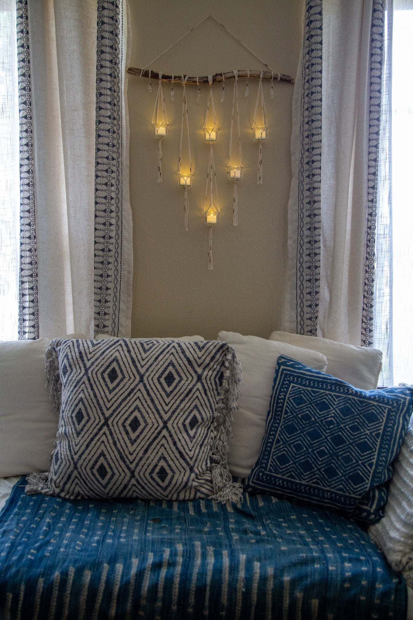 Quartz crystal candle holder driftwood wall hanging