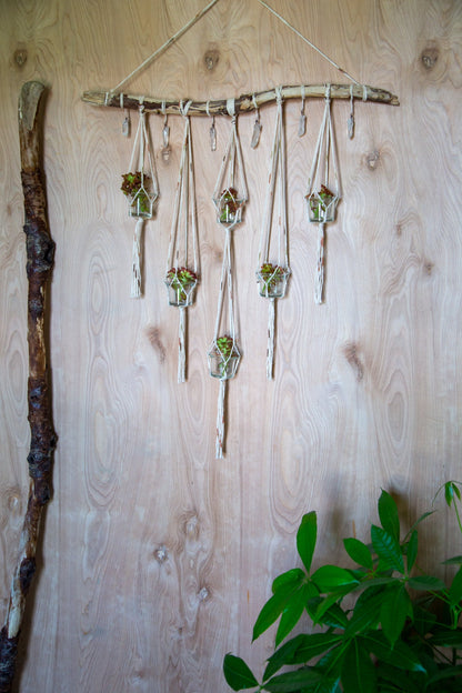Quartz crystal candle holder driftwood wall hanging