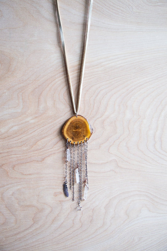 Dreamcatcher Necklace / Dreamcatcher / Wood Necklace / Quartz Necklace / Earth Core Jewelry / Starwood / Boho Necklace / Handcrafted