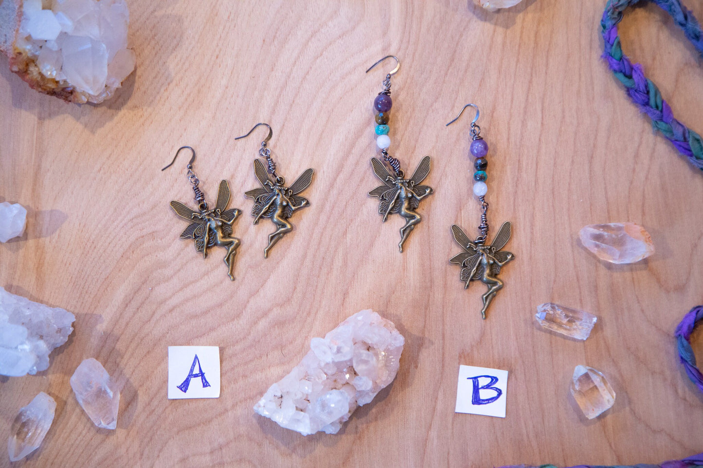 Bronz Fairy Earrings / Gemstone Fairy Earrings / Fae Earrings / Whimsical Earrings / Boho Earrings