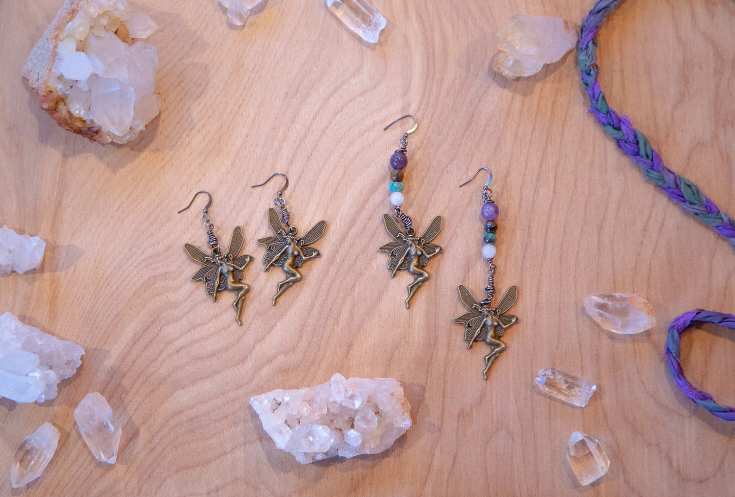 Bronze Gemstone Fairy Earrings