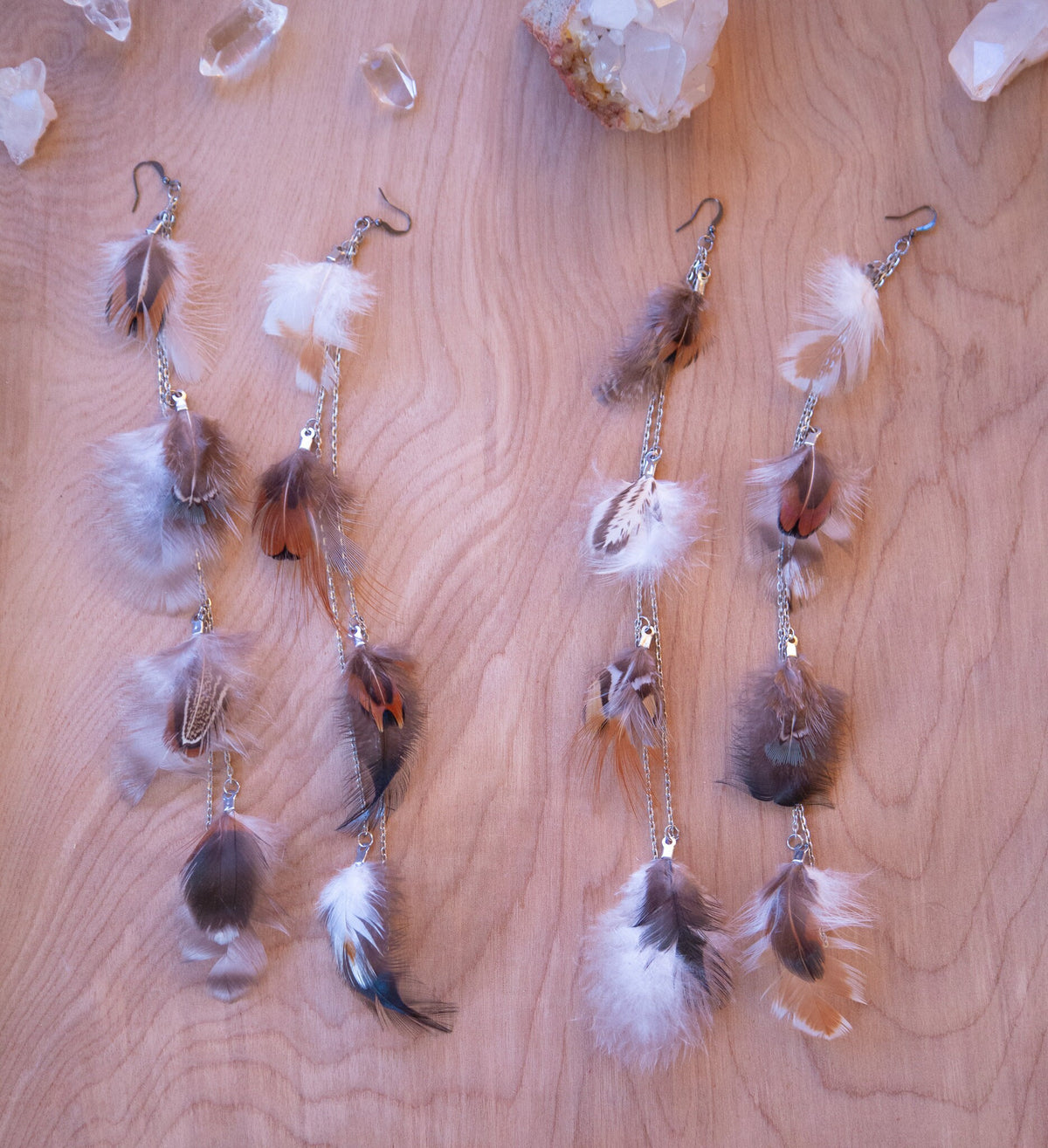 Long Dangling Feather Chain Earrings