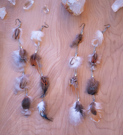 Long Dangling Feather Chain Earrings