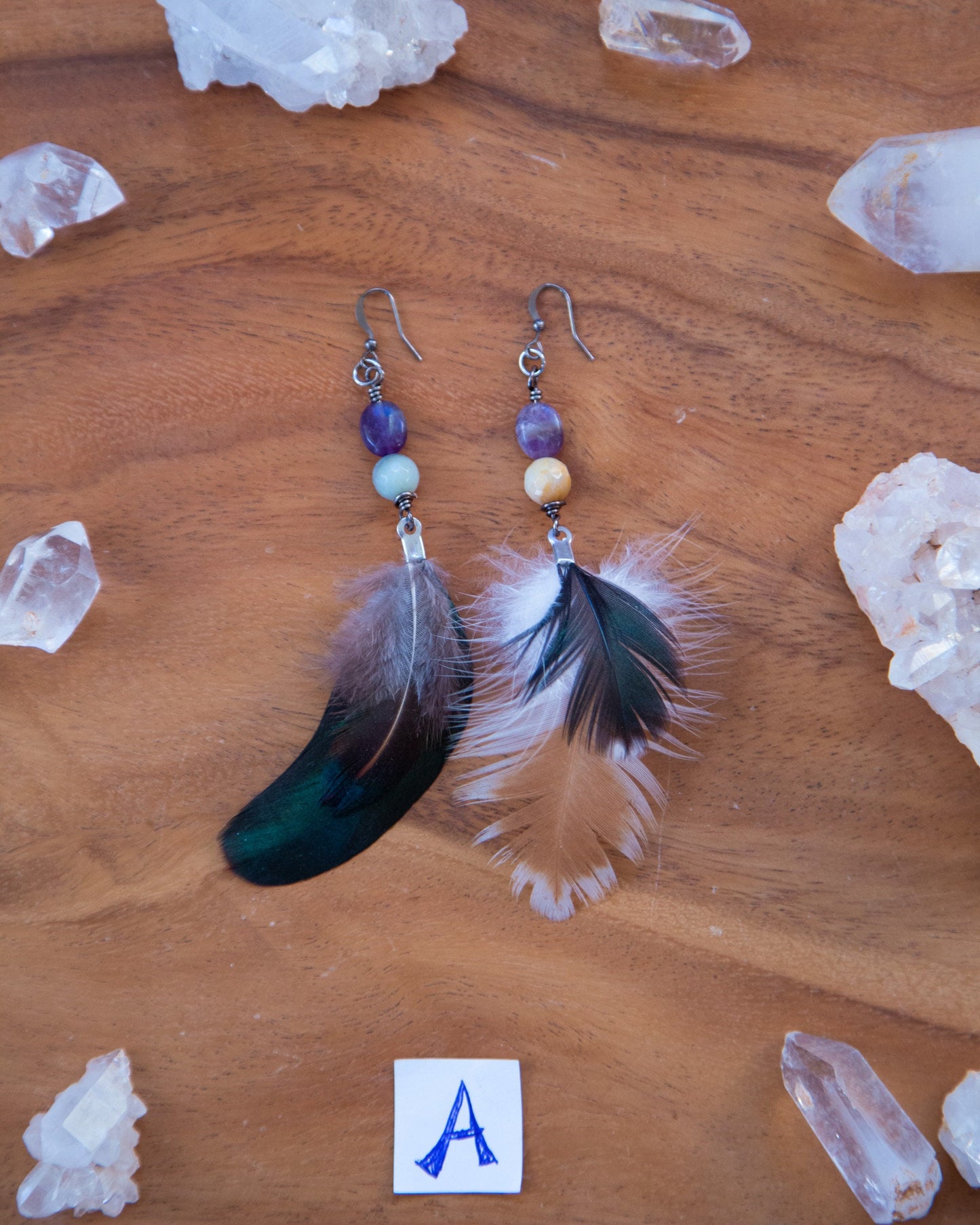 Feather Gemstone Earrings / Festival Earrings / Bohemian Earrings / Festival Fashion